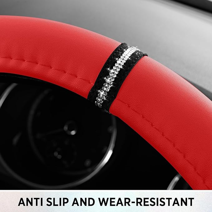 Road Comforts Leopard Steering Wheel Cover for Women, Cute Anti-Slip Microfiber Leather, Fits D Shape Flat Bottom Steering Wh