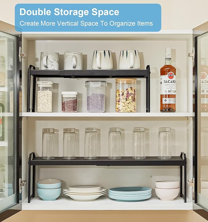 4 Pack Kitchen Cabinet Shelves Organizers, Kitchen Counter Storage Shelf Spice Rack, Expandable Length, Adjustable Height, St