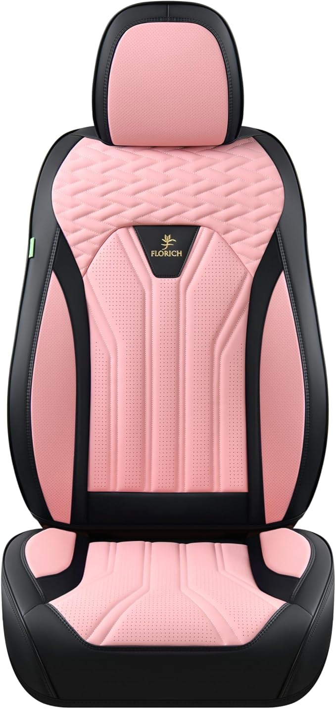 FLORICH Automotive Seat Covers for Cars Front Seats, Leather Car Seat Covers Waterproof Pink & Black Seat Covers 2 Pack, Univ