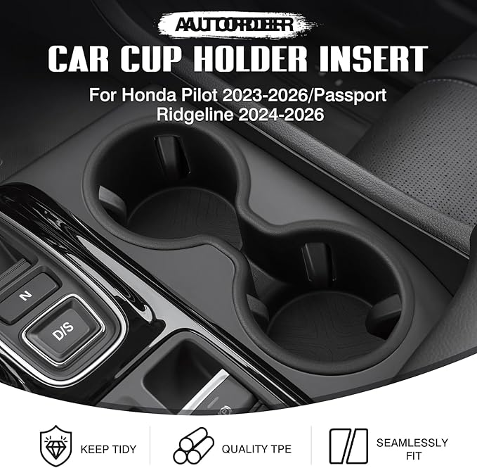 Autorder Car Cup Holder for Honda Pilot 2023-2025/Passport Ridgeline 2024-2025 2026 Accessories Water Cup Holders TPE Durable Cup Holder Insert for Pilot