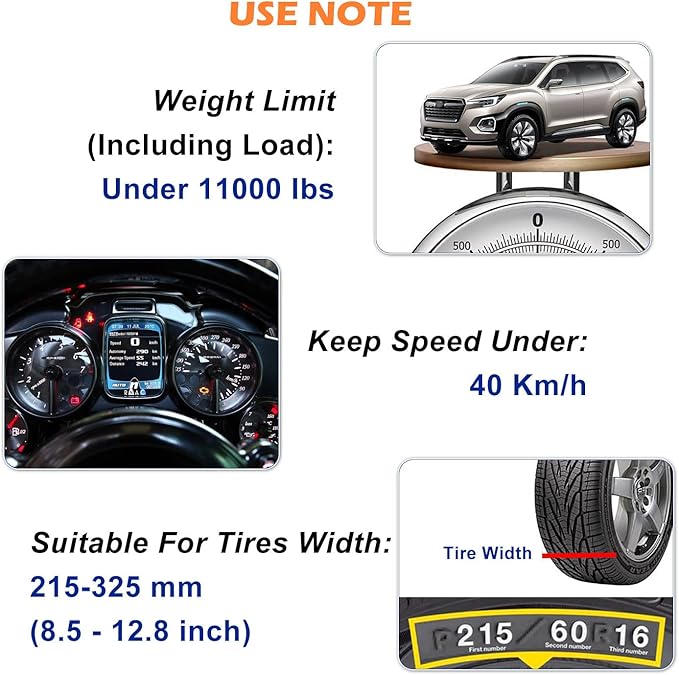 Snow Chains for SUV Car Pickup Trucks RV, Universal Adjustable Emergency Portable Snow Tire Chains, Applicable Tire Width 215
