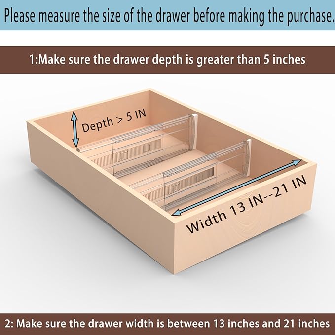 6 Pack Adjustable Drawer Dividers for Clothes,5" High Expandable From 13-21" Clear Drawer Organizers, PC Plastic Separators f