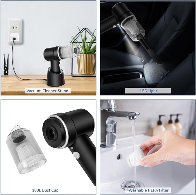 8Kpa Mini Handheld Vacuum Cleaner,120W High Power Cordless Car Vacuum, 2 in 1 Keyboard Vacuum & Air Duster with LED Light & M