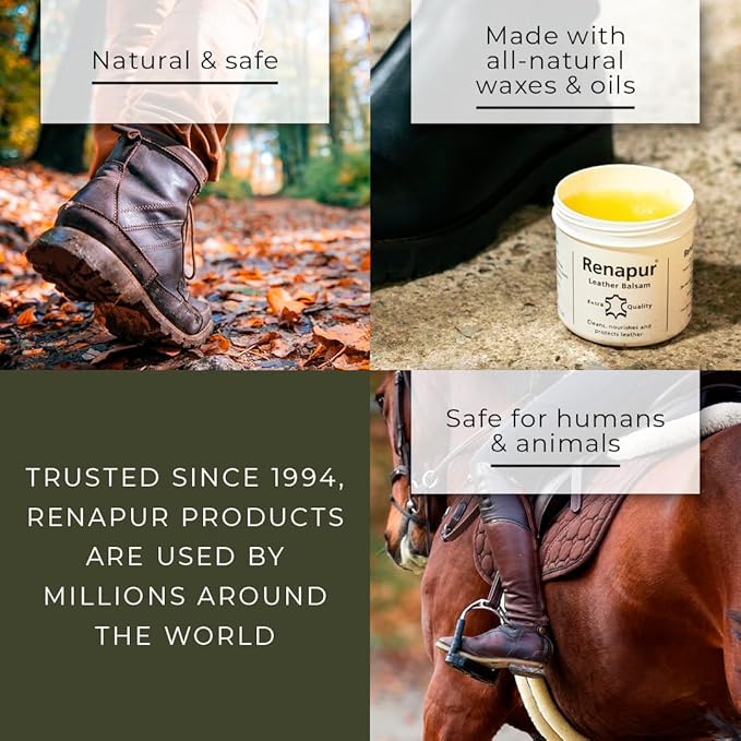 Renapur Leather Balsam, Natural Conditioner, Protector and Restorer — for Leather Furniture, footwear, Purses & Bags, Car int