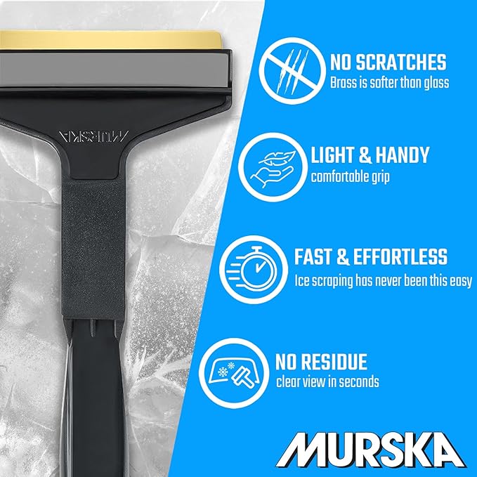 Car Ice Scraper Brass Blade - Fast, Effortless, efficient & Easy - Brass Ice Scrapers for Car Windshield Ice Scraper - Brass Ice Scraper for Car - Original Murska from Europe - Winter A053 Black Gray