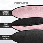 PIC AUTO Steering Wheel Cover, Pink Patterned & Black Leather Patchwork Design, Universal Fit 14.5"–15.5", Anti-Slip, Odor-Fr