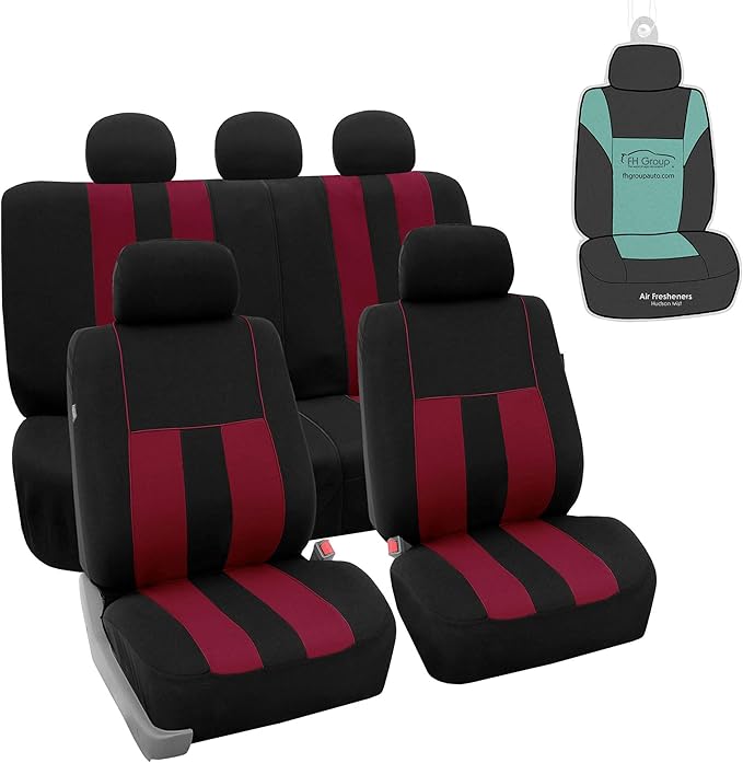 FH Group Car Seat Cover Full Set Striking Striped Car Seat Covers with Front Seat Covers and Rear Split Bench, Universal Fit 