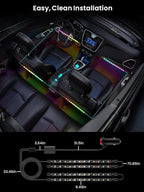 Car LED Lights Interior, 16M Colors APP & CarPlay Control, Music Sync Ambient Lighting Kit, Auto-On/Off，Voltage Protection, Brightness Dimmer 12V DC LED Strip Lights for Car, Truck, SUV