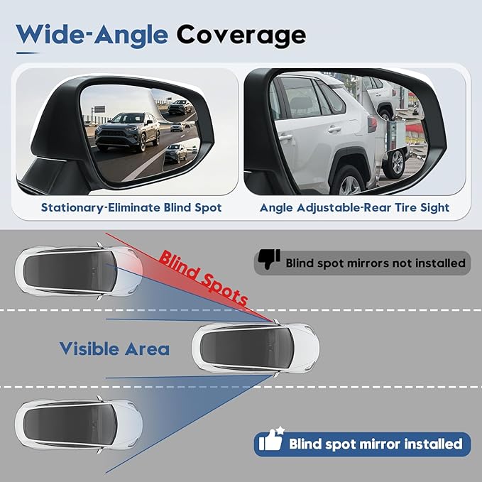 Blind Spot Mirrors for 2013-2025 RAV4, 2014-2024 4runner, 2016-2025 Tacoma, Power Heated Mirrors for Anti-Fog with Passenger Side Mirror Replacement, Durable Backing Plate OE# 8793142E50 879310R280