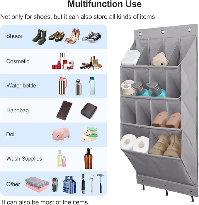 FENTEC 2 Pack Over the Door Shoe Organizer, Hanging Shoe Organizer Rack,24 Large Pockets and 4 Larger Storage Various Compart