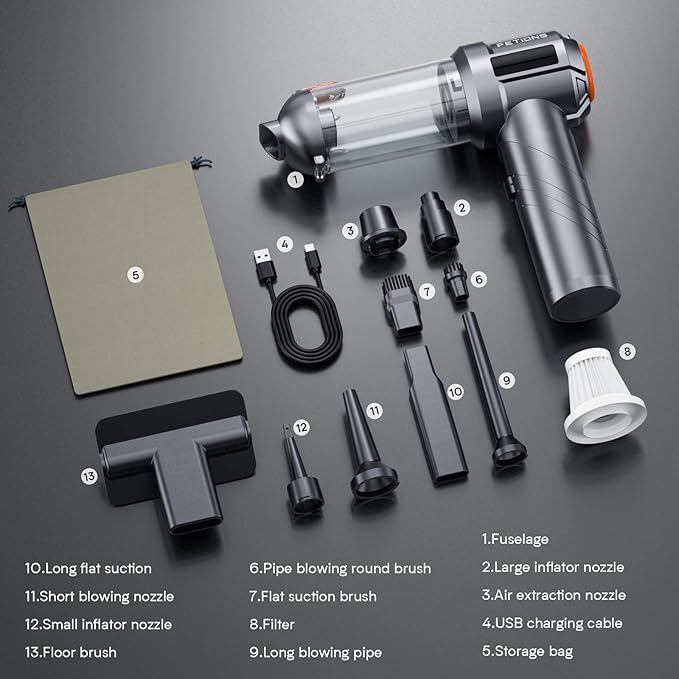 Handheld Car Vacuum Cordless,3 Suction Modes,Portable Mini Cordless Cleaner with 19000pa Suction Power,Type-C Charge,Handheld