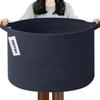 65L Extra Large Woven Cotton Rope Blanket Basket with Handles, Laundry Hamper Storage Bin for Pillows, Comforters,Clothes, To
