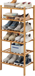 6-Tier Small Shoe Rack for Entryway, Stackable | Heavy Duty | Multi-Function, Bamboo Free Standing Shoe Racks for Bedroom Hal