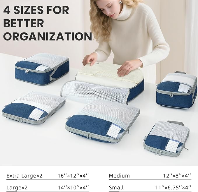 Compression Packing Cubes for Travel, Lightweight Vacation Travel Essentials, Travel Accessories for Suitcase Organizer Bags 