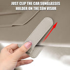 2 Pack Leather Car Sunglass Holder, Magnetic Leather Glasses Eyeglass Hanger Clip for Car, Sunglass Clip Glasses Holder for Car Visor-Beige