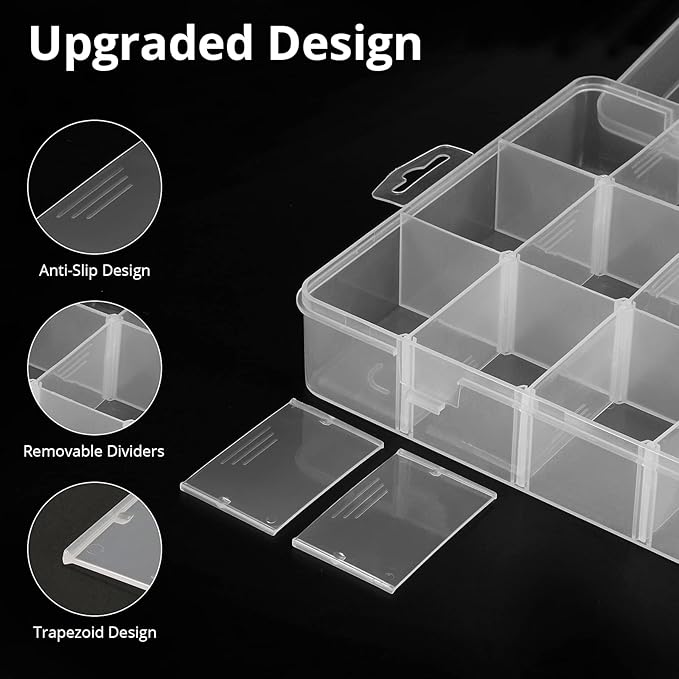 Exptolii 18 Grids Plastic Organizer Box with Dividers, Clear Compartment Container Storage for Washi Tapes Beads Crafts Jewel