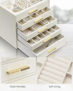 VLANDO 5 Layer Jewelry Box for Women, Glass Lid Jewelry Organizer with 5 Drawers for Necklaces Rings Earrings Bracelets - Clo