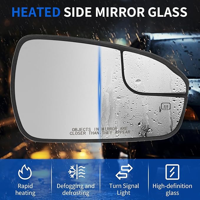 JINCHEN Passenger Side Mirror Glass for 2013 2014 2015 2016 2017 2018 2019 2020 Fusion, Heated Mirror Glass With Backing Plate DS7Z17K707B