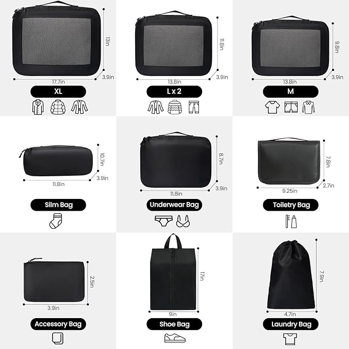 Mesh Packing Cubes for Travel, Durable Luggage Organizer with Sturdy Material and Double Zippers, Comprehensive Set for Trave