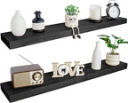 BGMG Wood Floating Shelves for Wall 60 inch Set of 2,Black Floating Shelves,Solid Wood Wall Mount Shelves for Living Room Bed