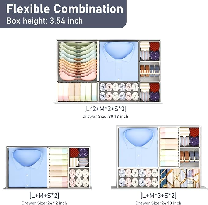DIMJ Drawer Organizer Clothes, 30 Pack Dresser Organizer, Foldable Closet Organizers and Storage, Fabric Dresser Bins, Drawer