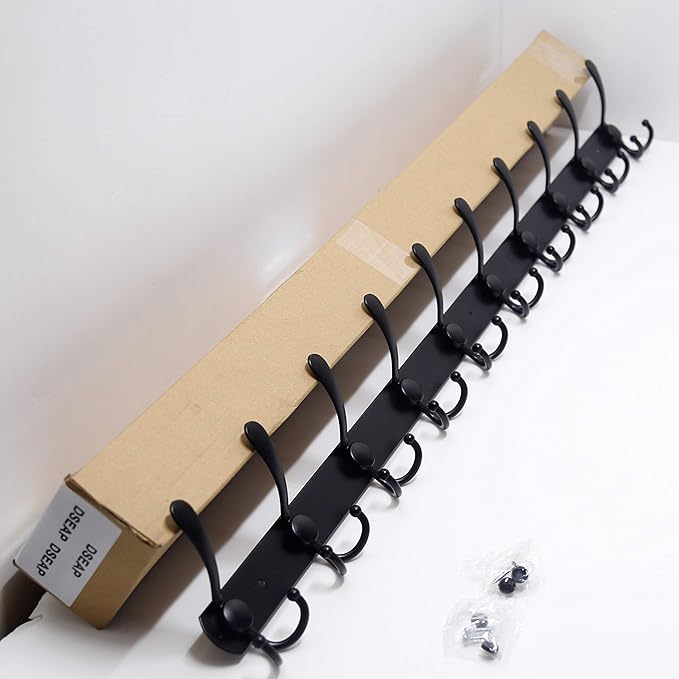 Dseap Coat Rack Wall Mount - 38” Long 10-Tri-Hooks Heavy Duty Coat Hanger Rail Wall Hooks for Hanging Coats Hats Clothing Clo