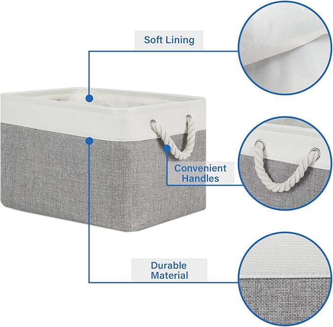 Temary Storage Baskets 4Pack Fabric Storage Bins Clothes Baskets with Rope Handle, Decorative Basket for Gift, Blankets (Whit
