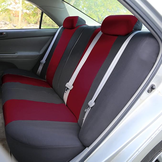 FH Group Flat Cloth Full Set Car Seat Covers Three Row 7 Seater - Universal Fit for Cars, Trucks & SUVs Burgundy