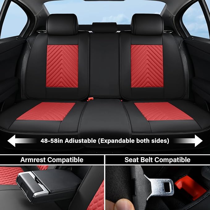 Coverado Car Seat Covers Full Set, Faux Leather Seat Covers for Car, Luxury Automotive Seat Covers Waterproof Car Seat Protec