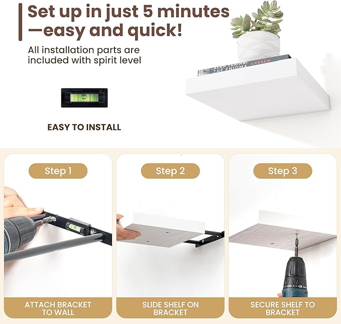 Fun Memories Floating Shelves for Wall - 7.5 Inch Square Shelves with Invisible Brackets, Small Wall Shelf for Living Room, B
