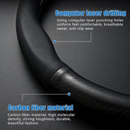 gunhunt 1 PC Car Breathable Steering Wheel Cover, Carbon Fiber Non-Slip Steering Wheel Protector, Wear -Resistant Steering Wheel Sleeve, Four Seasons Universal Steering Wheel Set (D -Shaped)