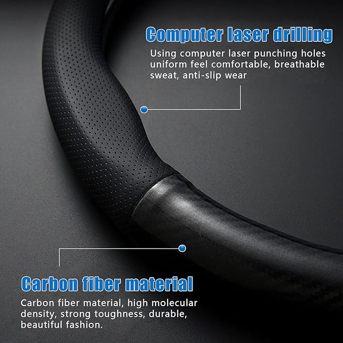 gunhunt 1 PC Car Breathable Steering Wheel Cover, Carbon Fiber Non-Slip Steering Wheel Protector, Wear -Resistant Steering Wheel Sleeve, Four Seasons Universal Steering Wheel Set (D -Shaped)