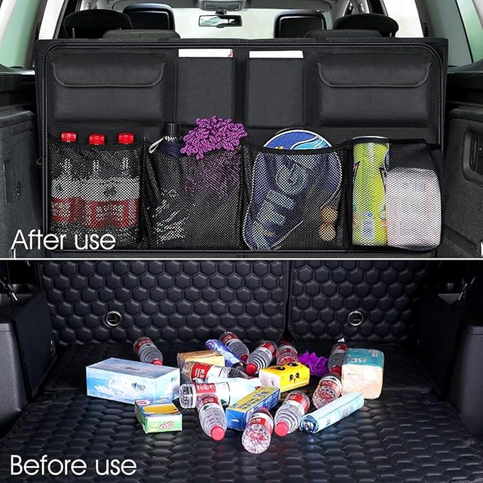 Car Trunk Organizer, Large Capacity 600D Oxford Cloth Vehicle Storage Bag with 8 Pocekt, Automotive Backseat Hanging Cargo