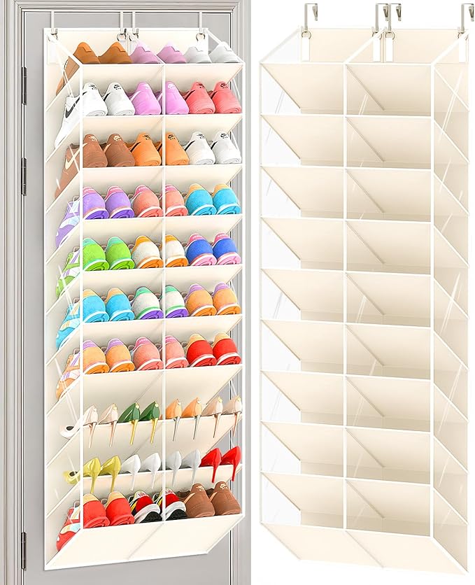 UVIAHOMI 20-30 Pairs Over the Door Shoe Organizer, Clear Pockets Hanging Shoe Storage for Closet, 10-Tier Door Shoes Rack, Ha