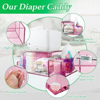 NANYEZH Acrylic Diaper Caddy, Baby Wipes Organizer for Changing Table, Dresser Top Tabletop Organizer with 4 Detachable Compa