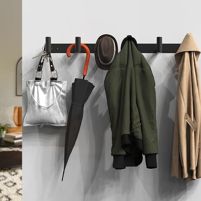 VAEHOLD Black Hat and Coat Wall Mount Rack - 3 Hooks for Robes, Bags, Keys, and Towels - Bathroom Towel Hanger Organizer (2 P