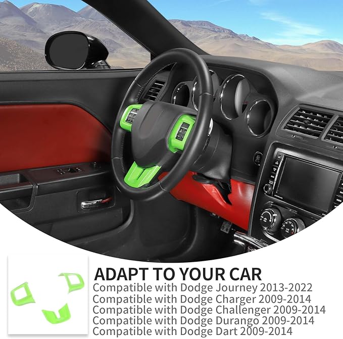 Linskip Steering Wheel Trim Compatible with Dodge Journey 2013-2022 & Charger/Challenger/Durango/Dart 2009-2014, Journey Steering Wheel Cover, Journey Interior Accessories 3Pcs(Light Green)