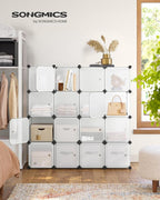 SONGMICS Cube Storage Organizer, Set of 16 Plastic Cubes, Closet Storage Shelves, DIY Plastic Closet Cabinet, Modular Bookcas