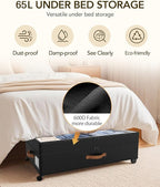 4 Pack Under Bed Storage with Wheels, Adjustable Height Storage Containers, 10 inches Large Capacity Rolling Underbed with Li