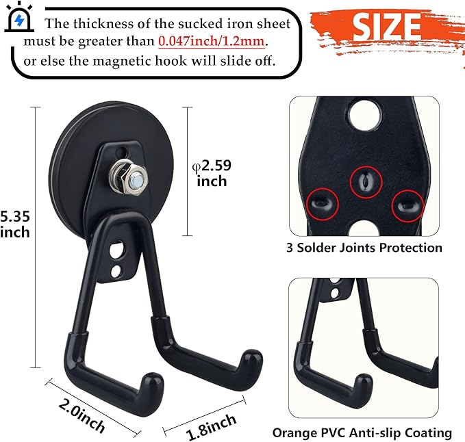 ULIBERMAGNET Heavy Duty Magnetic Garage Hooks,4 Pack Strong Large Magnet Hook for Power Drill,Garden Tools,Hose,Pegboard,Gara