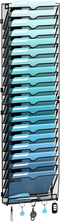 20-Tier Wall File Organizer with 5 Hooks, Hanging Mail Organizer Wall Mounted File Holder, Magazine Rack for Papers, Folders,