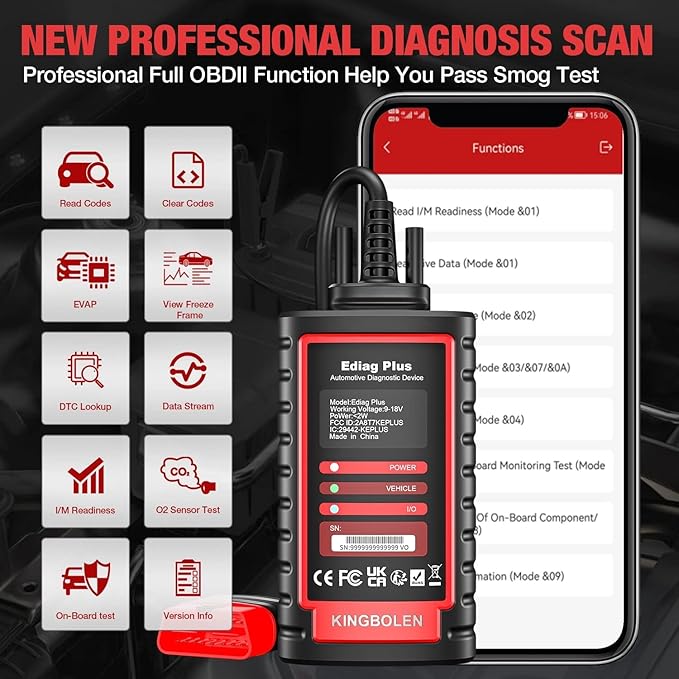 KINGBOLEN Ediag Plus Bluetooth Scanner, All System Bidirectional Test OBD2 Diagnostic Scanner for iOS & Android with CANFD