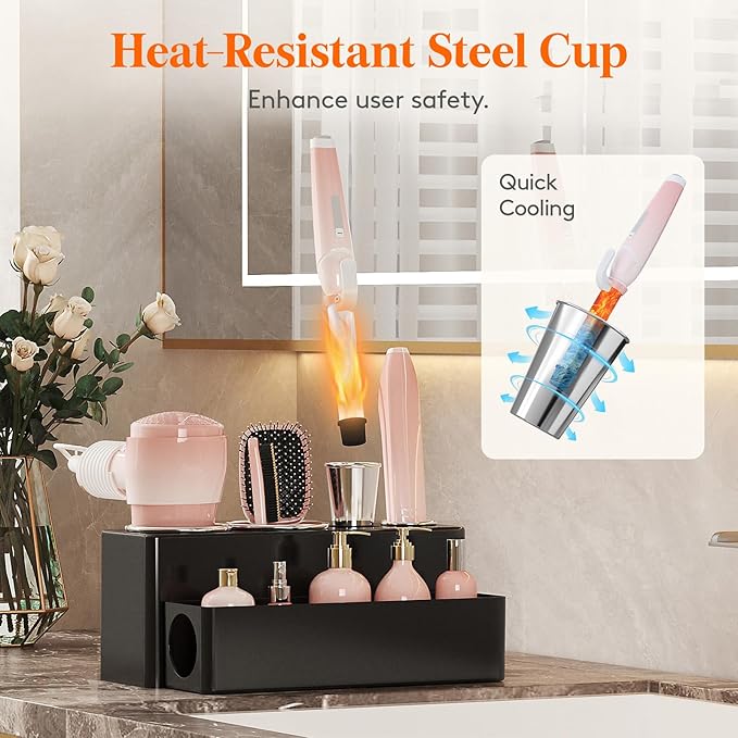 Lifewit Hair Tool Organizer Countertop, Removable Blow Dryer Holder for Bathroom, Acrylic Hot Tools Organizer Storage for Cur