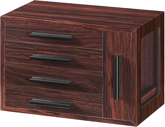 HOOBRO Jewelry Box for Women, Wooden Jewelry Organizer with Transparent Window, 4-Layer Jewelry Organizer Box, Jewelry Holder