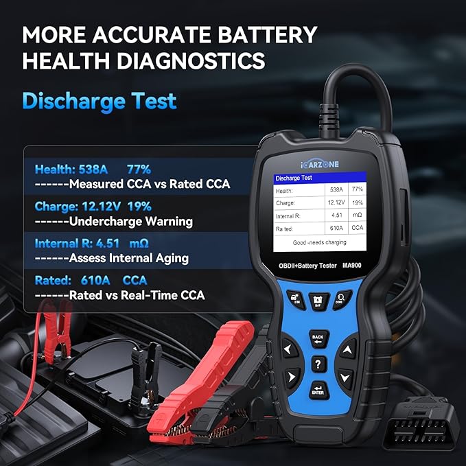MA900 OBD2 Scanner + Battery Tester 2 in 1, Professional Code Reader Check Engine Diagnostic Scan Tool, 12V 24V 100-2000CCA