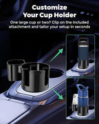 Basix by iOttie Adjustable Dual Cup Holder for Car with Expandable Base, Oversized Main Compartment, Removable Second Cup or Phone Holder Attachment, Fits Most Vehicles
