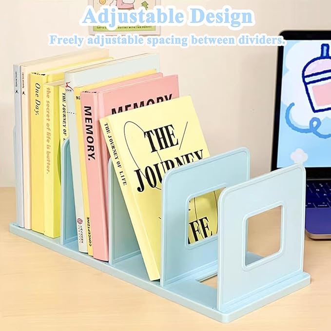 SAYEEC Desk File Sorter Vertical Desktop File Folder Organizer 4 Section Plastic Book Holder Adjustable Shelf Dividers Closet