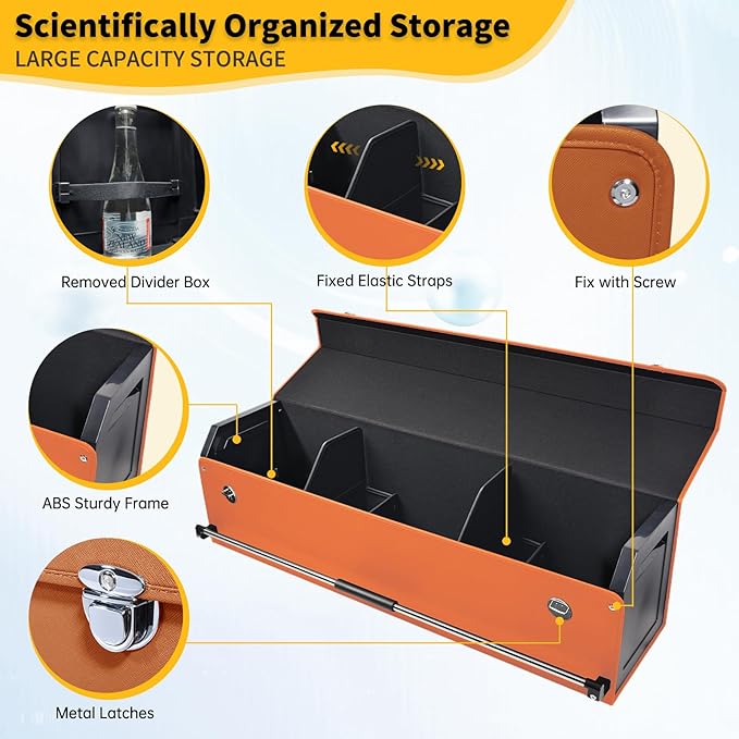 Car Trunk Organizer, Collapsible Sturdy Trunk Storage Container with Lid and Handle Large Leather Car Trunk Storage (Orange, 39