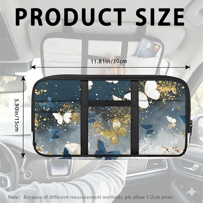Beautiful Butterfly Car Sun Visor Organizer Pouch Case Bag Auto Interior Accessories for SUV Card Cash Pouch with Multi-Pocket for License Pen Key