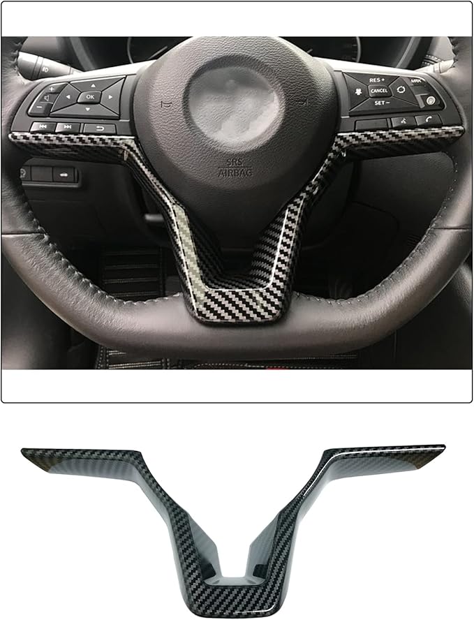 Carbon Fiber Steering Wheel Interior Decoration Cover Trim Accessories for Nissan Altima(2019-2024),for Sentra/Versa(2020-2024),for Leaf/Kicks(2018-2024),for Rogue(2017-2020),for Rogue Sport